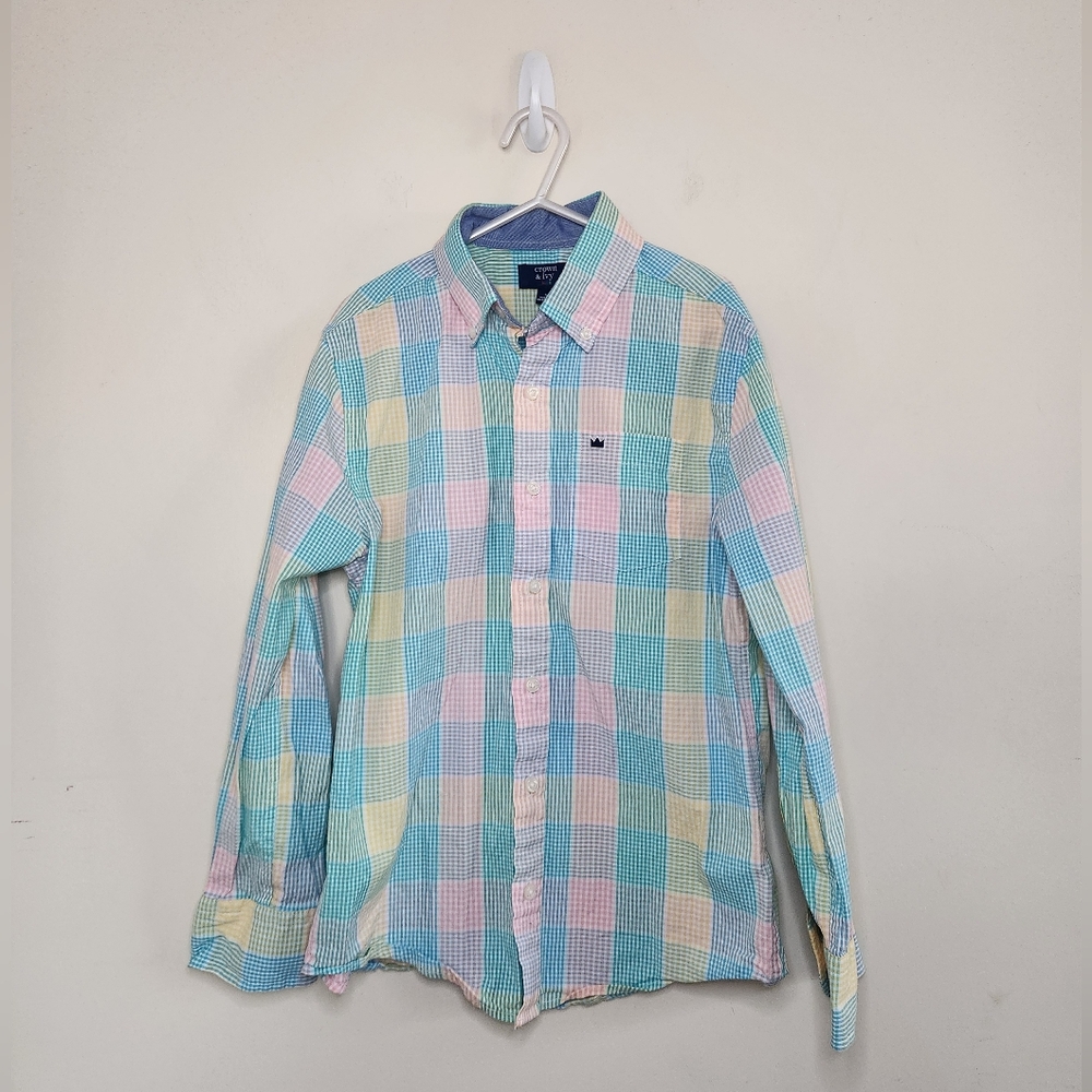 Boys Crown & Ivy Pastel Plaid Button Down Shirt Sz Small